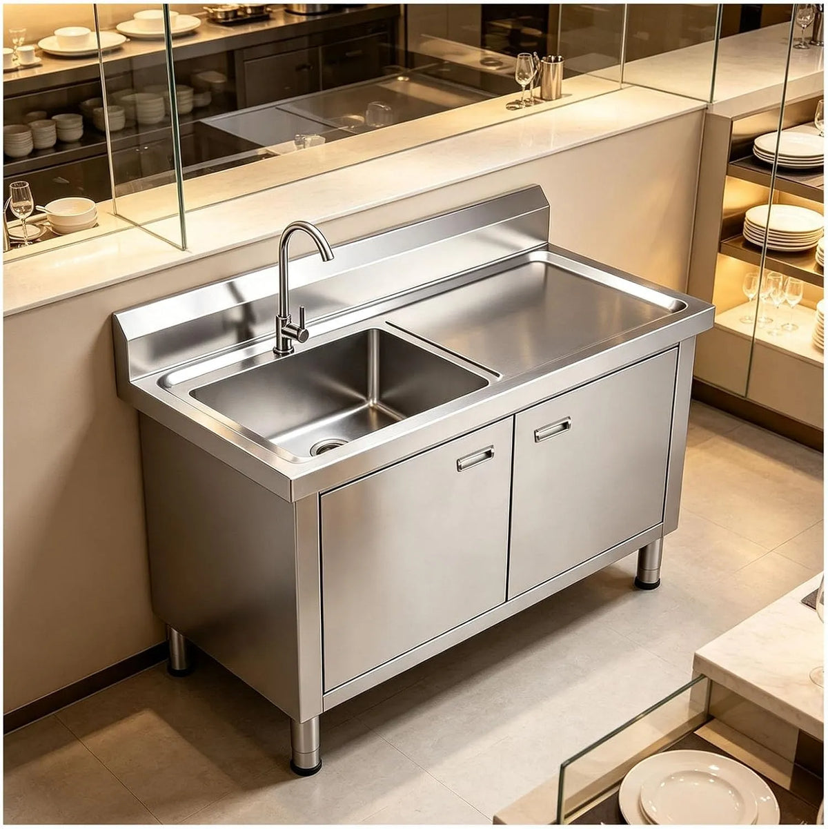 Lavastoviglie, acciaio inox, Con Lavello da Appoggio Mobile Lavastoviglie in Acciaio Inox Monovasca