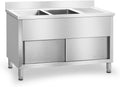 Lavello da cucina, 64x140x95, 5 cm, Royal RCHS-1400WS, professionale, ristorazione, acciaio inox, 2 Vasche, Porte Scorrevoli