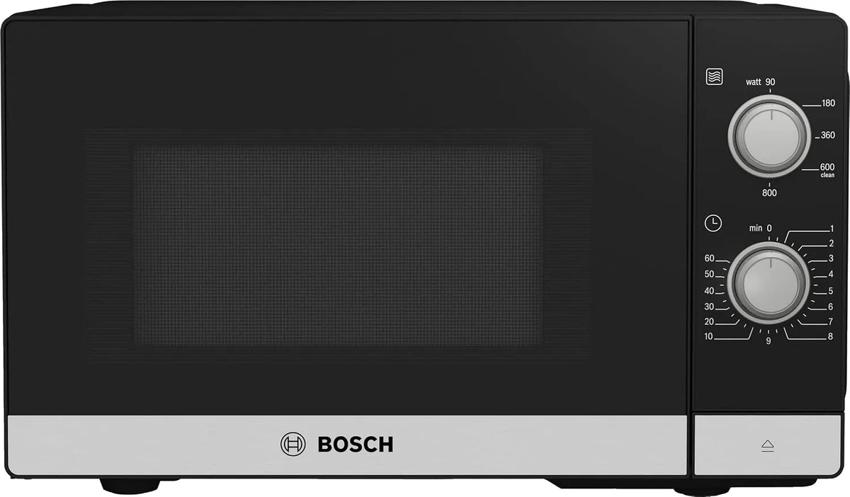Bosch Serie 2 FFL020MS2 Forno a microonde, 26 x 44 cm, 800 W, acciaio inox, illuminazione a LED uniforme, piatto girevole da 7 cm, fermata porta a