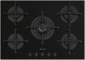 Smeg 70, 75cm Pv275b Piano cottura a gas, 5 fuochi, da incasso, fornello a gas, nero, Smeg Piano Cottura Incasso Gas 5 Zone Filo Vetro 70
