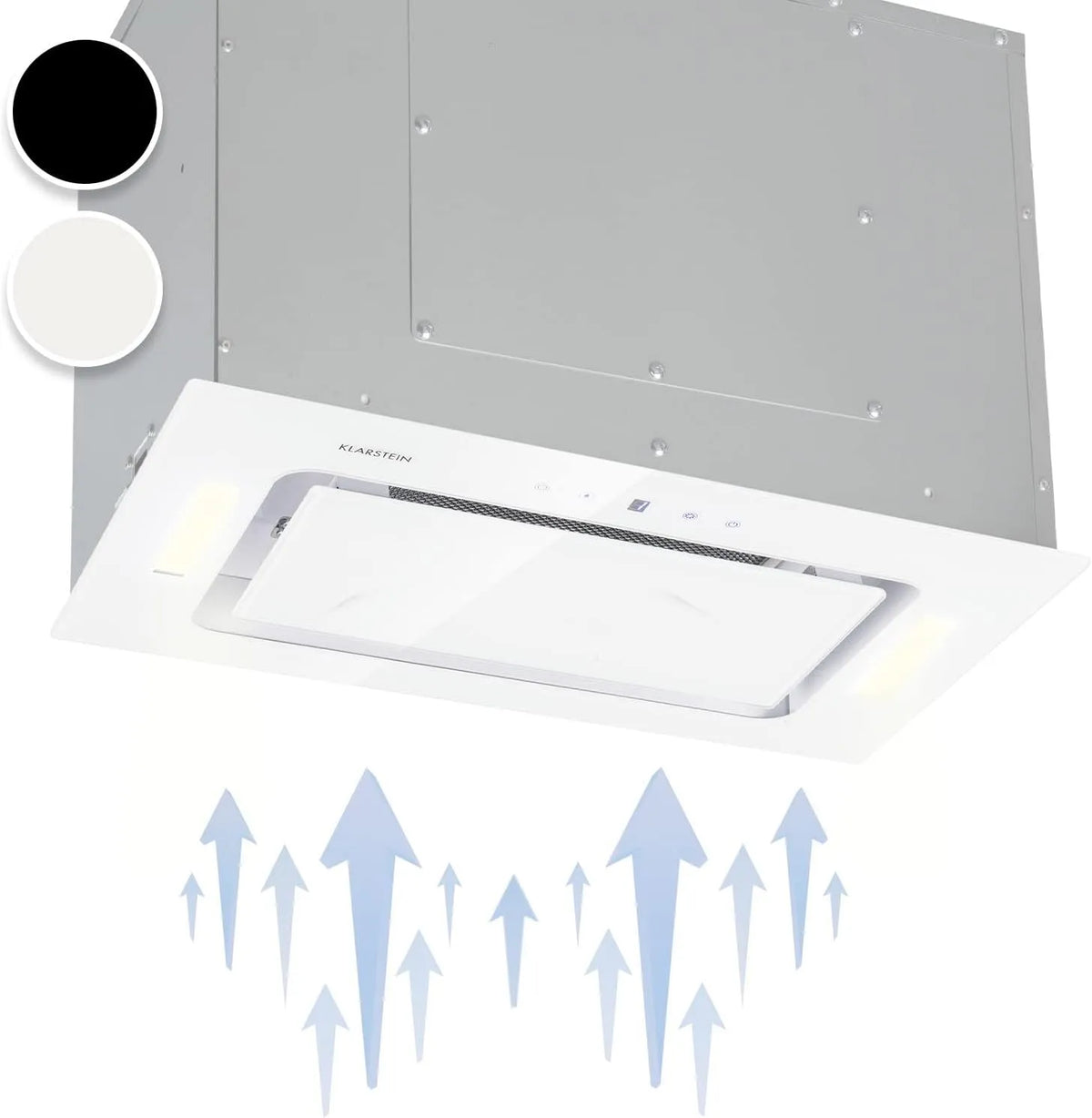 Klarstein Piano cottura, 52 cm, 190 W, 467 m3/h, da incasso, touch, timer, bianco, cappa sottopensile, vetro