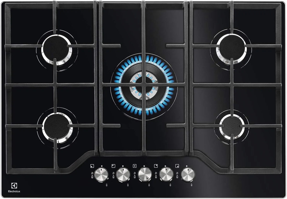 Electrolux Serie 600 EGG7536K Piano cottura a gas, 740x510cm, 5 fuochi, da incasso, fornello a gas, nero, Speed Burner, Bruciatore Wok, Semplice da