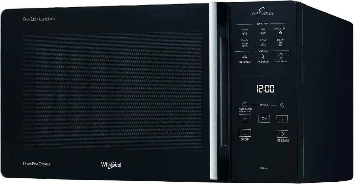 Whirlpool Forno a microonde, 25 L, nero, Whirlpool MCP 349 BL Chef Plus Microonde termoventilato combinato, 25 litri, con griglia alta, griglia bassa