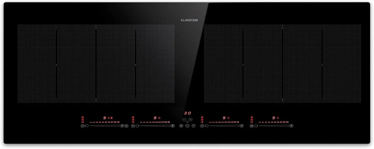 Klarstein Piano cottura a induzione, 4 fuochi, 7200 W, piastra a induzione, touch, da incasso, Piano Cottura Elettrico Vetroceramica con Zone