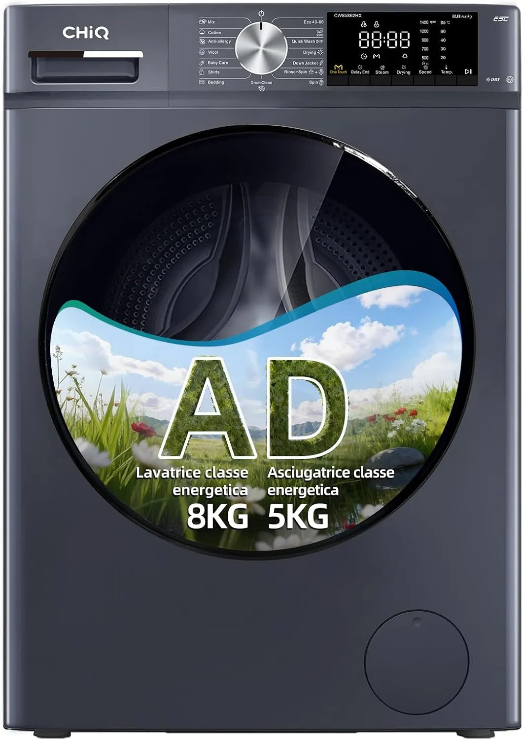 Lavasciuga, 5 kg, classe energetica A, lavatrice, asciugatrice, CHiQ CW85862HX 8, 5kg, vapore, Inverter