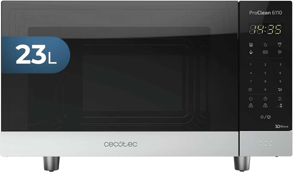 Cecotec Ready2Clean 3DWave Forno a microonde, 23 L, 800 W, touch, acciaio inox, nero, acciaio inossidabile, pannello di controllo e tecnologia 3DWave
