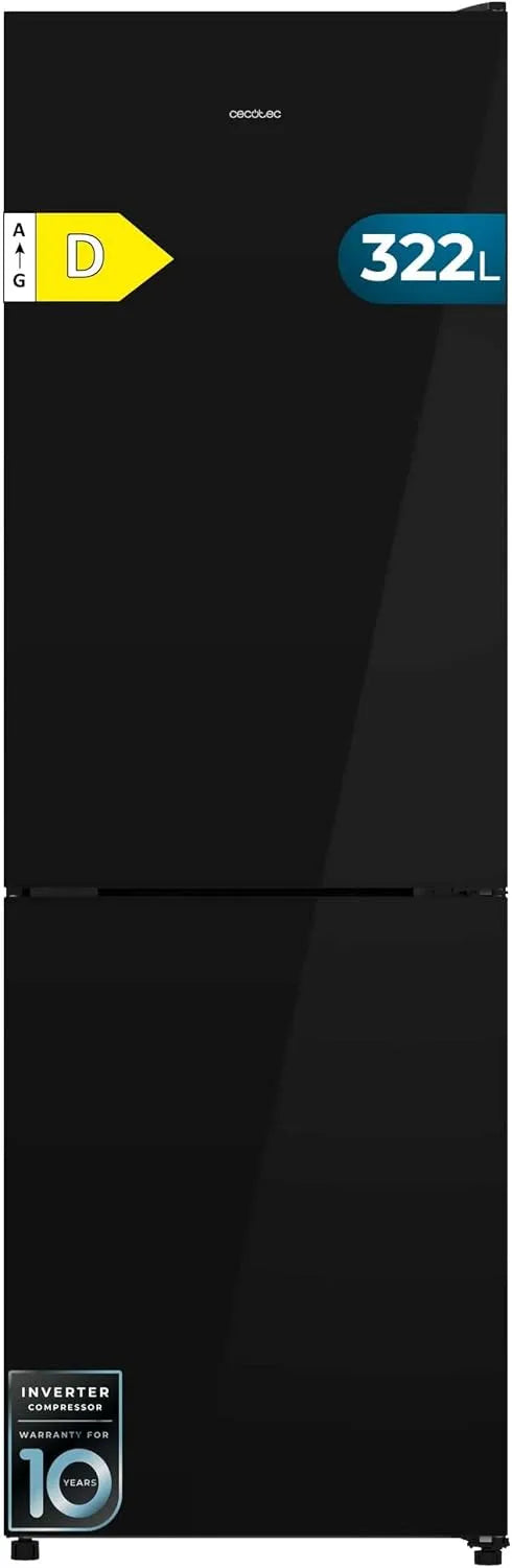 Cecotec Bolero CoolMarket Combi 322i Frigorifero combinato, 322 L, frigo con congelatore, nero, Frigorifero nato 322L Black Glass D, LED Interno