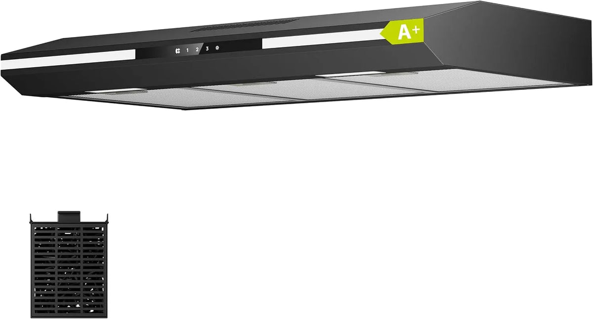 CIARRA CBCB90921 Cappa aspirante, 90cm, 300 m3/h, classe energetica A, cappa da cucina, 3 velocità