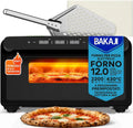 Forno elettrico per pizza 2200Watt, 32 cm, 150 a 430 °C, timer, pietra refrattaria, 2 zone di temperatura, nero, Calore Omogeneo 360°, Cottura in 3