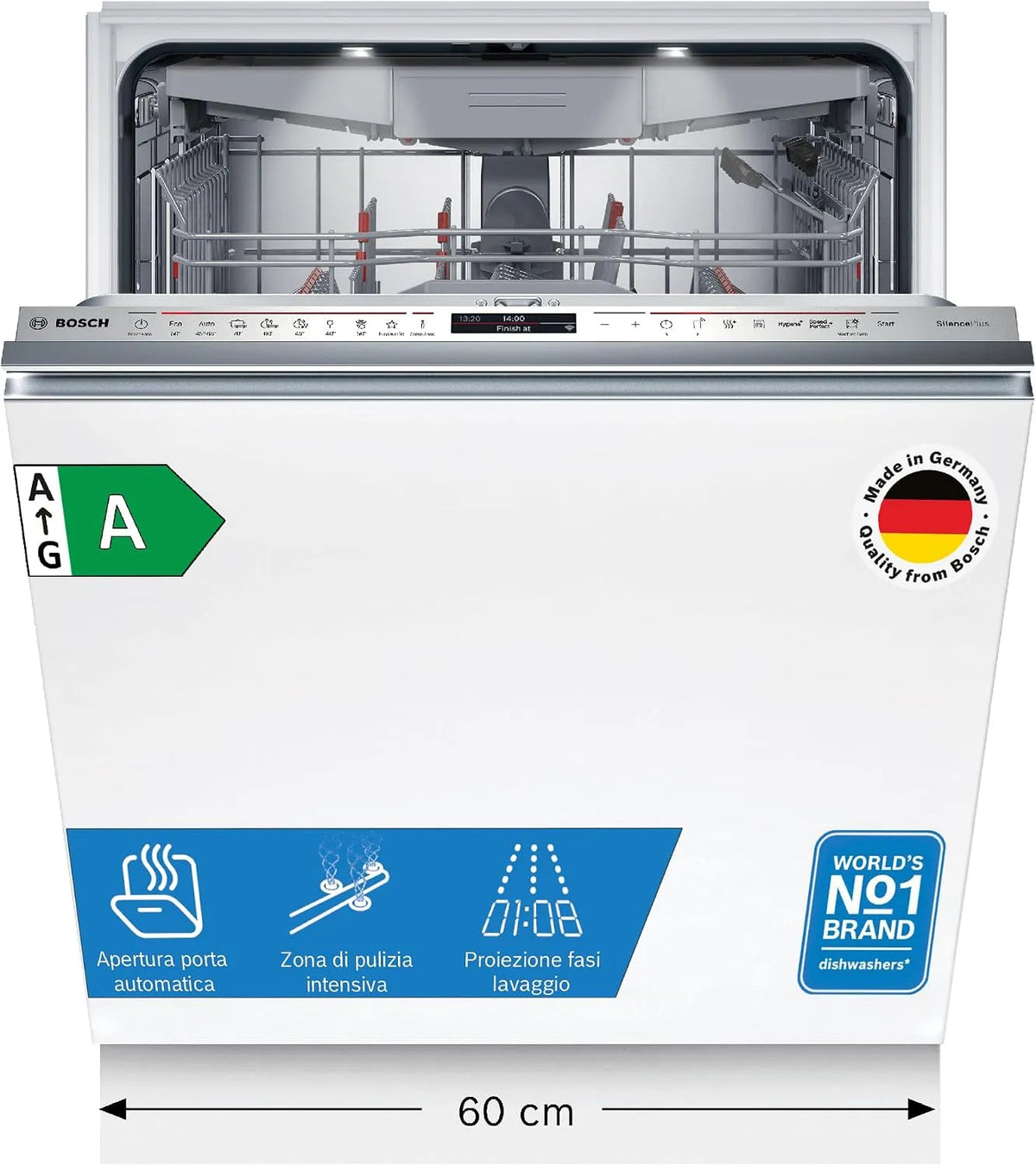 Bosch Serie 8 SMV8ECX01E Lavastoviglie, 60 cm, da incasso, dimensioni personalizzabili, silenzioso, acciaio inox, Motore EcoSilence Drive