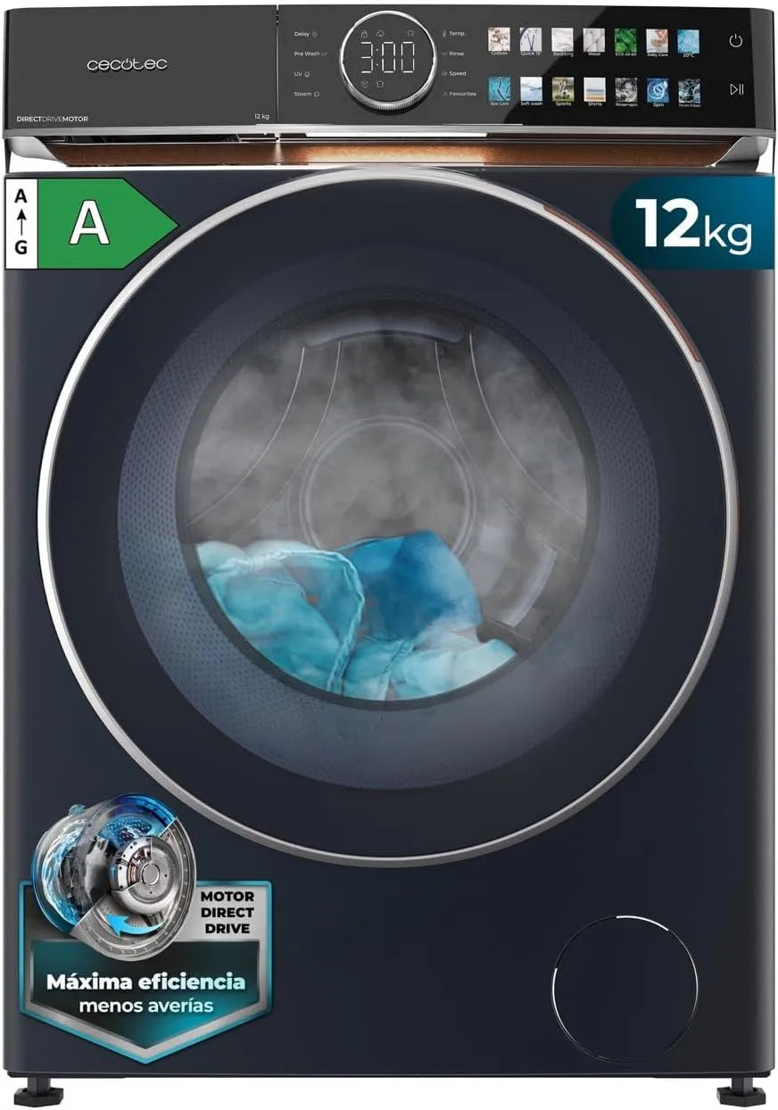 Cecotec Bolero DressCode 12980 1400RPM Lavatrice, 12 kg, vapore, blu, Porta XXL, Cecotec Lavatrice 12Kg Carica Frontale Bolero DressCode 12980 Direct