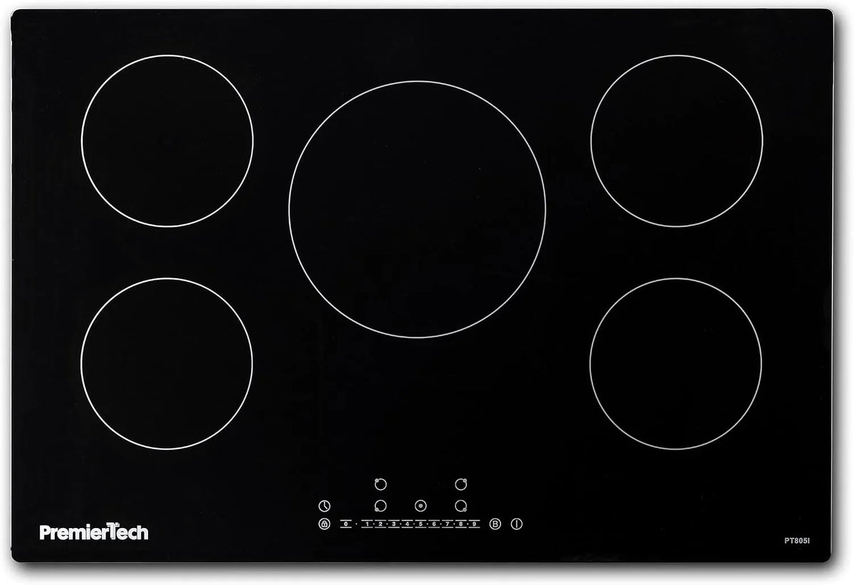 Piano cottura a induzione PT805I, 80 cm, 5 fuochi, piastra a induzione, da incasso, nero