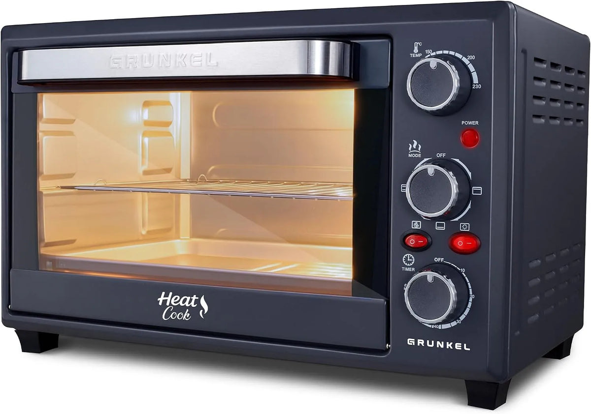 Forno elettrico, 28 L, 1600 W, 3 programmi, timer, 2 zone di temperatura, Grunkel Forno elettrico multifunzione da tavolo da 28 l con 3 funzioni di