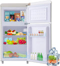 Congelatore, freezer verticale, bianco, 7 termostati regolabili, Minifrigo compatto, minifrigo retrò a doppia porta, ripiani regolabili per dormitorio