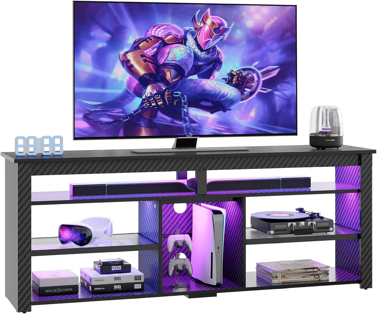 Mobile TV PS5, 70 pollici, decorazione del soggiorno, centro di intrattenimento alto con 2 luci a LED, console TV da gioco con spazio per, fibra di