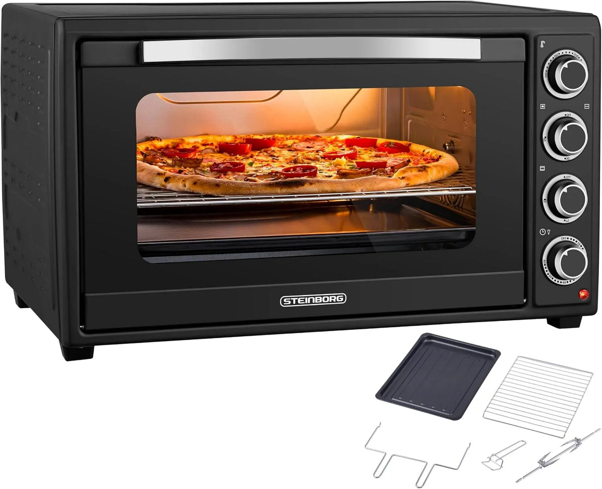 Forno elettrico per pizza, 60 L, 2000 W, 100 a 230 °C, timer, calore superiore, inferiore e convezione, forno da tavolo grande XXL