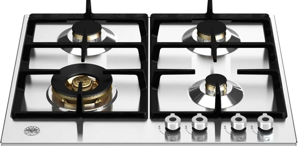 Piano cottura a gas P604LPROX, 4 fuochi, ghisa, acciaio inox, fornello a gas, Foro 56x48, Misure in cm 60x52, COLRO INOX, BERTAZZONI, PROFESSIONAL
