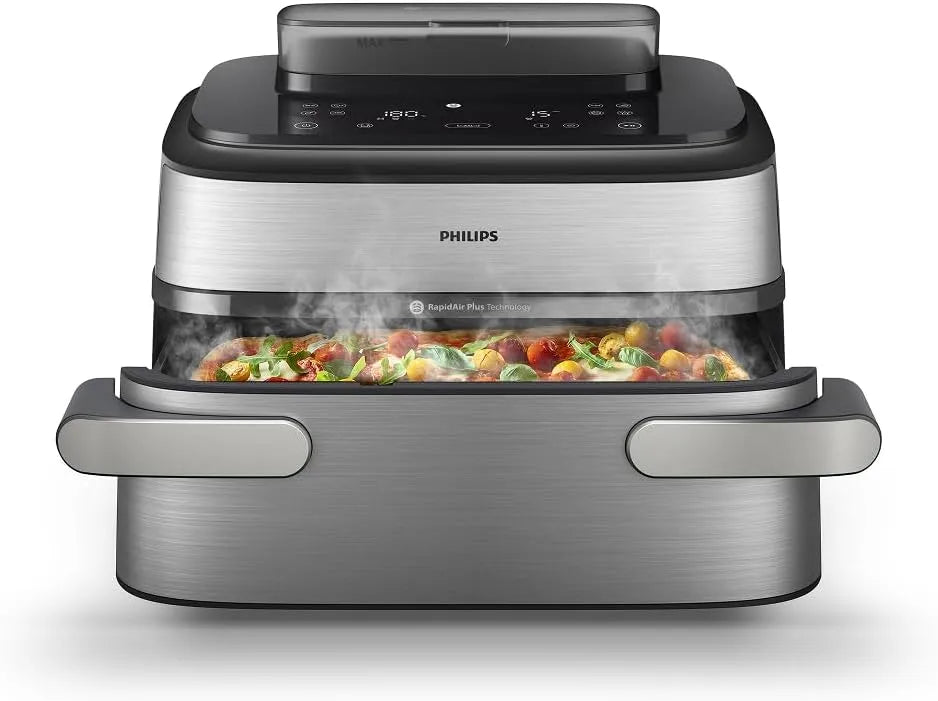 Philips Friggitrice ad aria, 9.5 L, pannello IPS, vapore, Cestello Flexi da 9, Philips Airfryer 5000 - Friggitrice ad aria