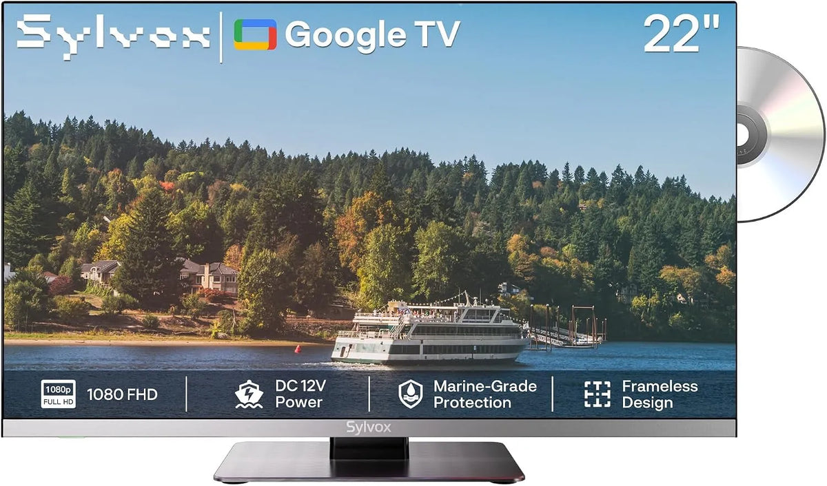 Google Smart TV, 22 pollici, 12 V, televisore, Full HD, 1080 FHD con Lettore DVD Integrato, SYLVOX 22' Google 12V TV per Marine