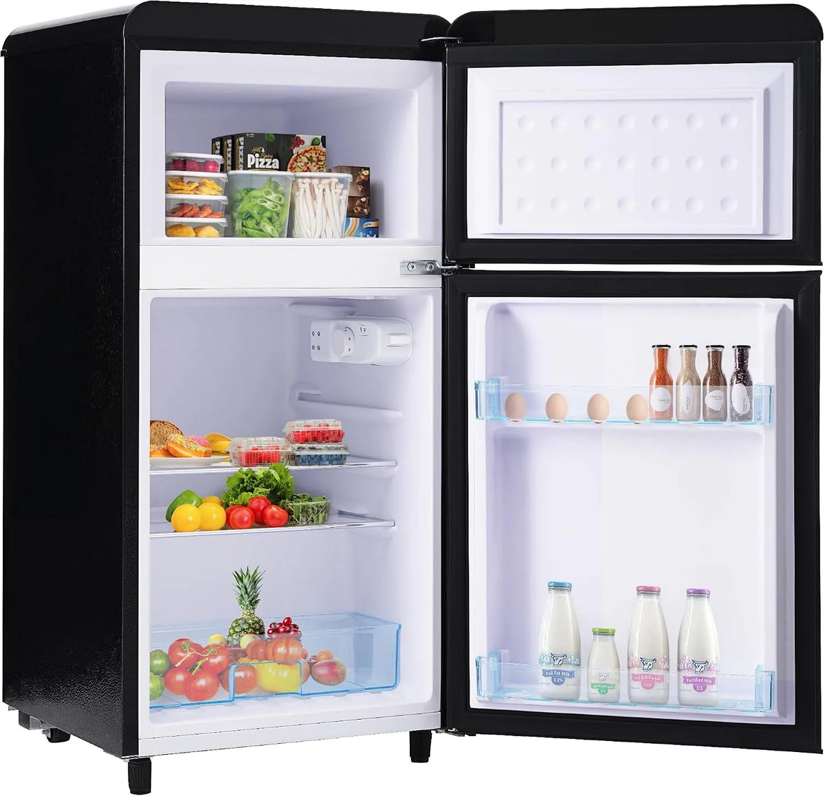 Frigorifero combinato, 72 L, 45x46x91 cm, frigo con congelatore, nero, Mini Frigo Bar con LED luce e Ripiani Rimovibili, 120 kWh, anno, 21+51
