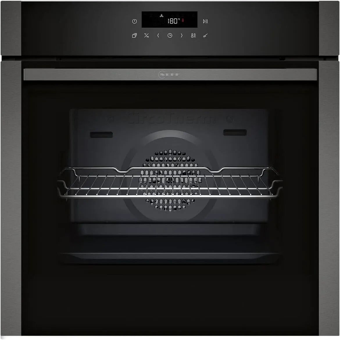 NEFF B6ACJ7AG3 Forno elettrico, 60 cm, 71 L, da incasso, touch, grigio, Porta Slide&Hide, pirolisi & EasyClean, funzione Air Fry con piastra Air Fry