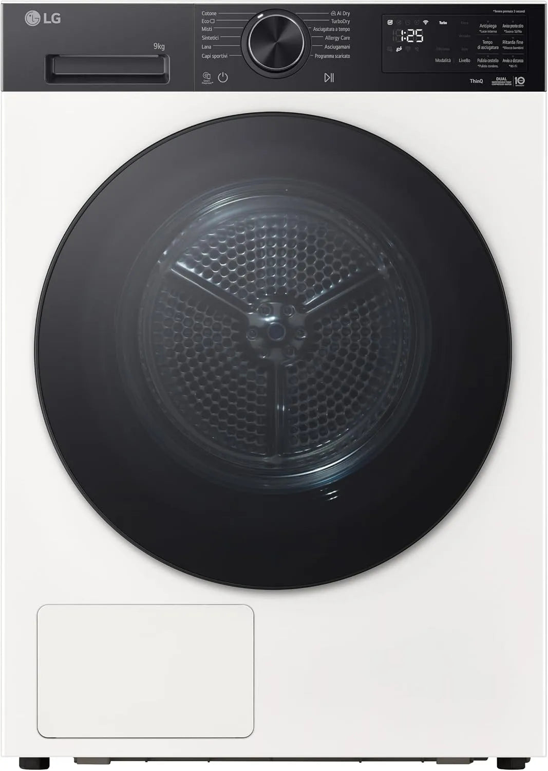 LG RNX5009TWBB Asciugatrice, 9 kg, classe energetica B, Wi-Fi, Inverter, nero, Asciugatura AI Dry con Intelligenza Artificiale, Serie X5, Direct Drive