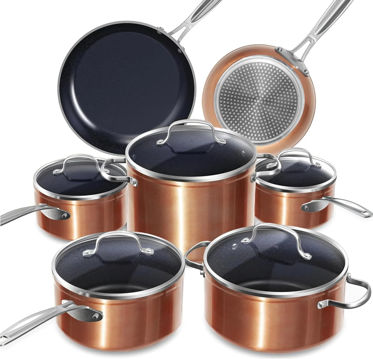Prodotto Rame, Nuwave Set Pentole e Padelle 12 Pezzi Duralon Ceramica, No PFAS