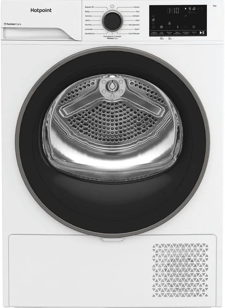 modello 83D, Hotpoint Ariston HPT 83D BS IT, Capacità 8kg, classe D, EasyIron, PetHair Removal