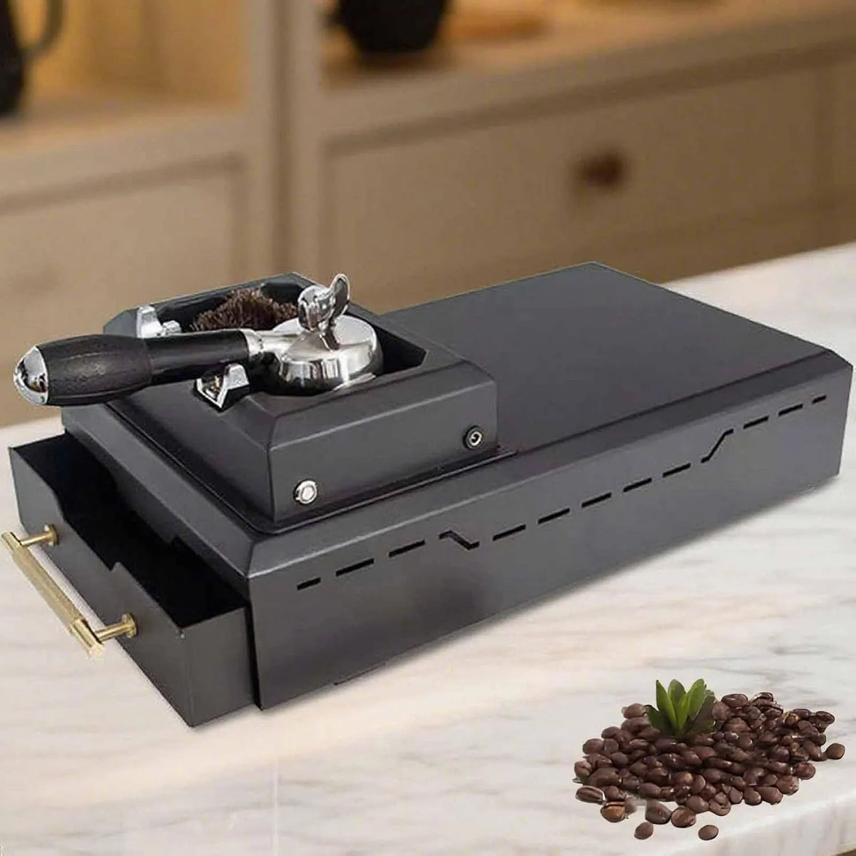 Prodotto Cassetto Rimovibile, Macchina Automatica per La Pulizia dei Fondi di caffè, 2 Raschietti per Portafiltri da 58 Mm Black