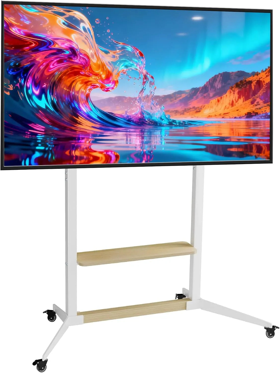 Smart TV, 100 pollici, 800x600mm, televisore, ruote di trasporto, bianco, UNHO Supporto TV da Pavimento con Ruote per 40-100 Pollici Fino a 100 kg