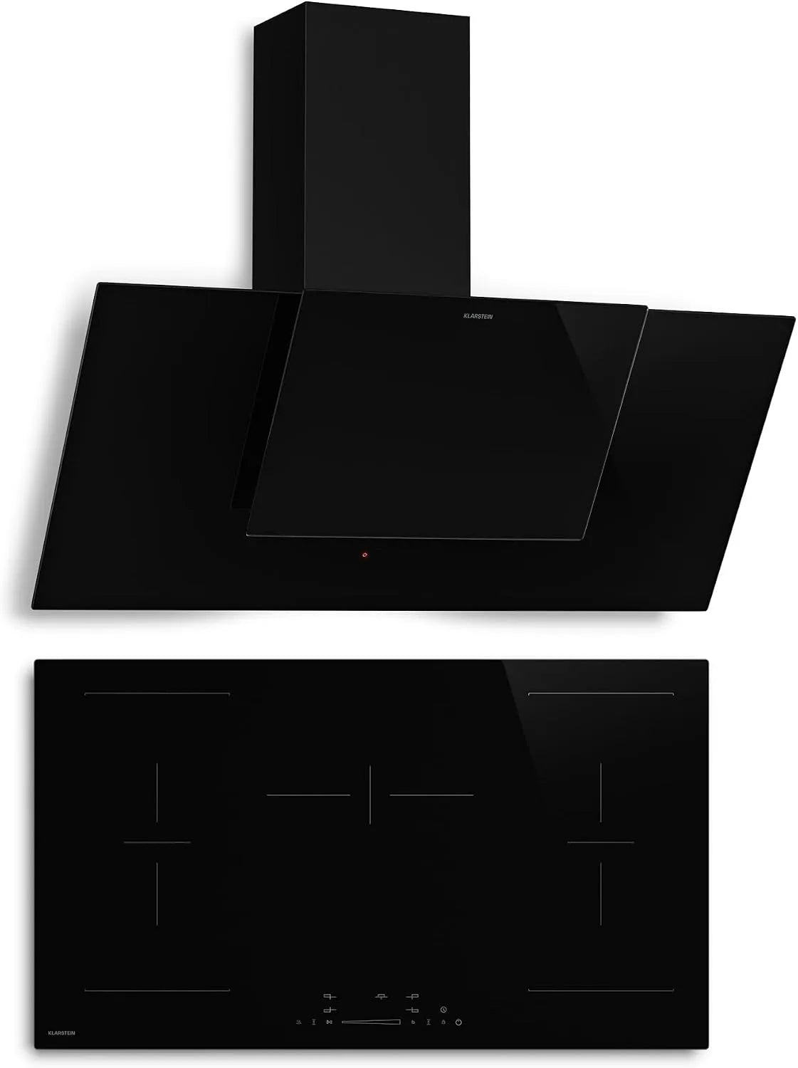 Klarstein Piano cottura a induzione, 90cm, 5 fuochi, 11400 W, 631, 6 m3/h, piastra a induzione, Boost, touch, timer, blocco bambini, Cappa Aspirante