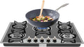 Piano cottura a gas, 77 cm, 5 fuochi, da incasso, fornello a gas, nero, accensione elettronica a impulso, per cucina