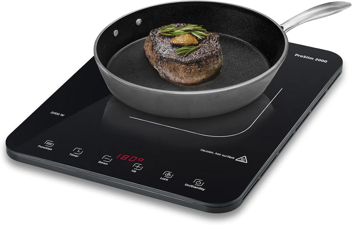 Caso Piano cottura a induzione, 2000 W, piastra a induzione, touch, timer, 2 zone di temperatura, 10 livelli di potenza e temperatura, indicatore LED
