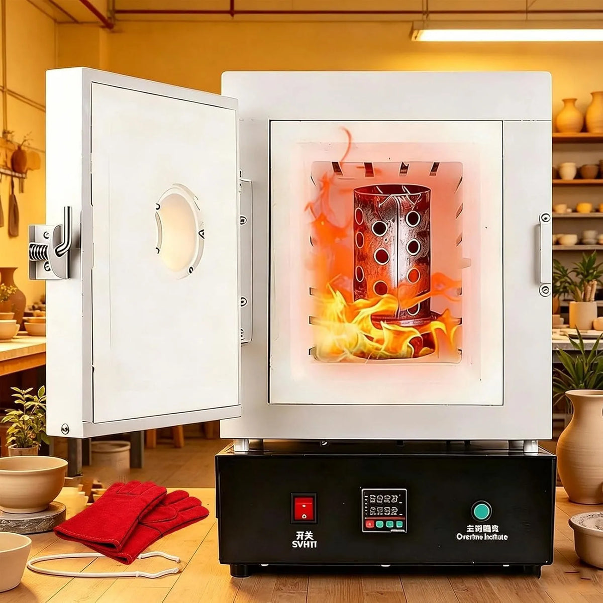 Forno elettrico, 1750 W, piccole ceramiche, forno a muffola PID da 1150 °C per la cottura della cera, finestra di osservazione, laboratorio