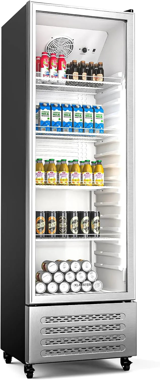 Klarstein Frigorifero, 306 L, 0 a 10 °C, classe energetica B, ruote di trasporto, bianco, Perfetto per Bar & Ristoranti, LED Bianco, Blu, 4 Ripiani