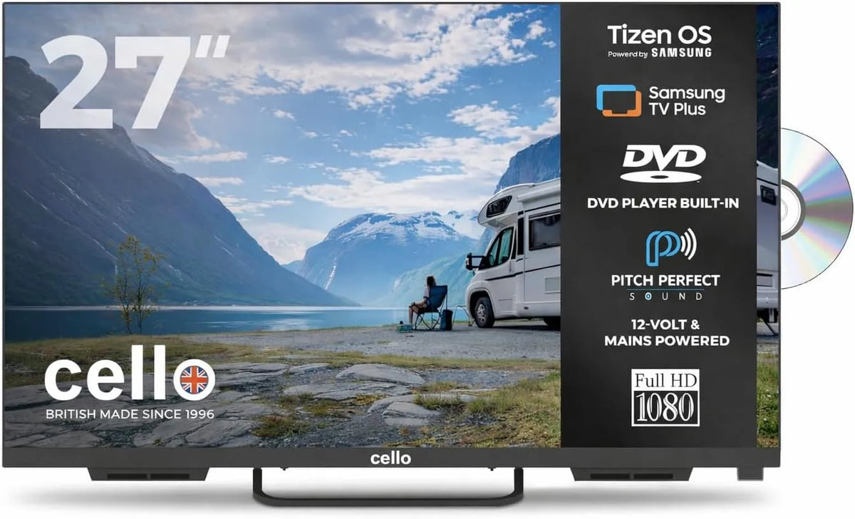 Samsung Ctrav-27TZF Smart TV, 27 pollici, 12 V, televisore, Tizen OS, HDMI, USB, Bluetooth, ideale per camper e barche, altoparlanti Pitch Perfect