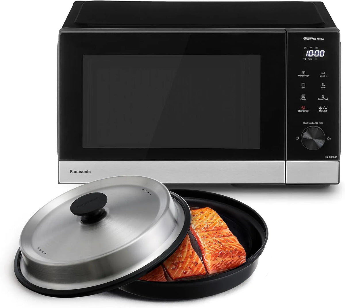 Panasonic NN-GD38QSEPG Forno a microonde, 29 L, 1000 W, grill, timer, scongelamento, acciaio inox, nero, 1000W, Cottura Combinata