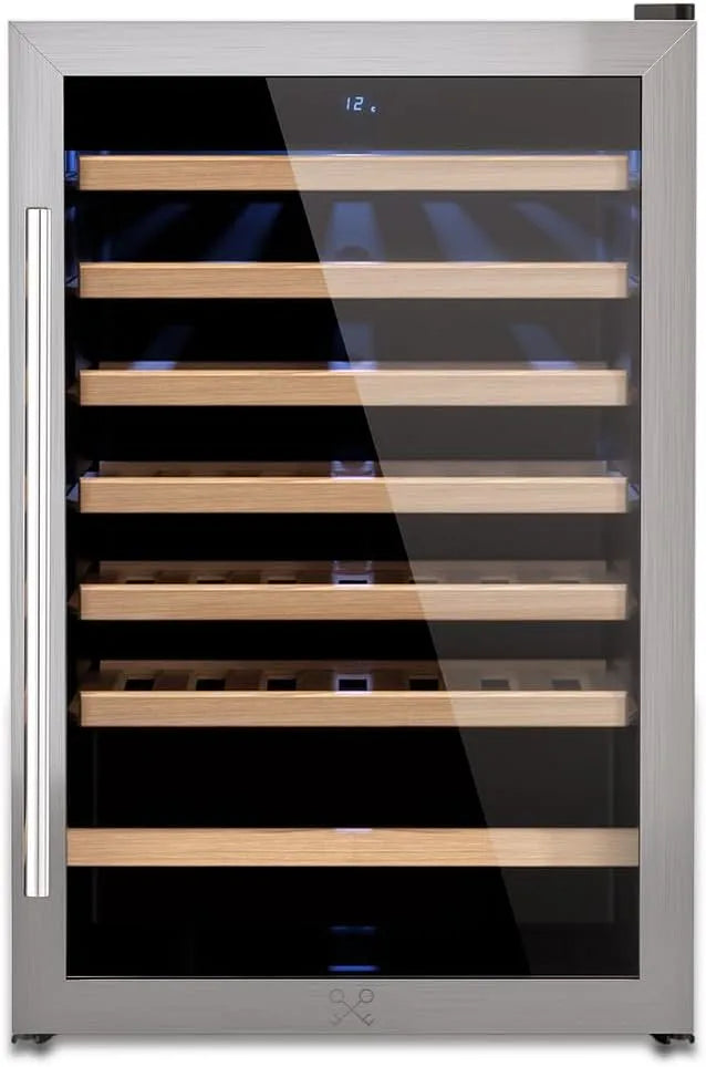 Cantinetta vino CAVC48, 128 L, 48 bottiglie, 4 a 18 °C, 2 zone di temperatura, luce LED, 6 ripiani in legno, vetro anti-UV, LES PETITS CHAMPS