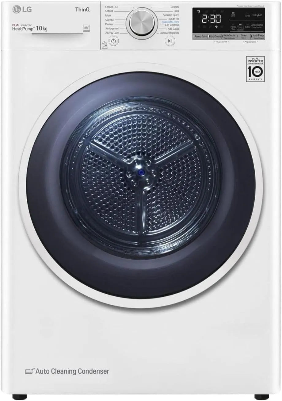 LG RH10V9AV4W Asciugatrice, 10 kg, classe energetica C, Wi-Fi, Inverter, bianco, Serie V9, Eco Hybrid, Condensatore autopulente, Allergy Care