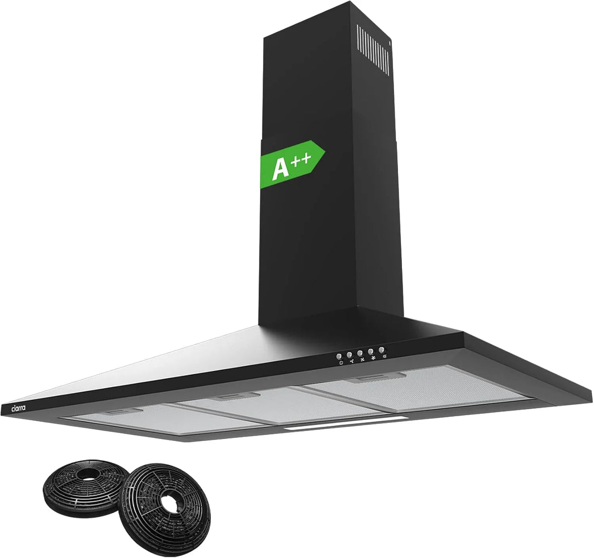CIARRA CBCB9201 Cappa aspirante, 90 cm, 406 m3/h, 60 dB, classe energetica A, cappa da cucina, nero