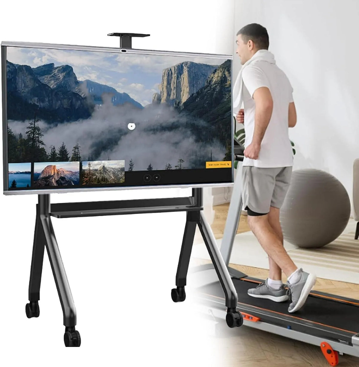 Smart TV, televisore, Mobile mobile per TV con regolazione in altezza, carrello mobile per televisori a grande schermo, soluzione facile da spostare