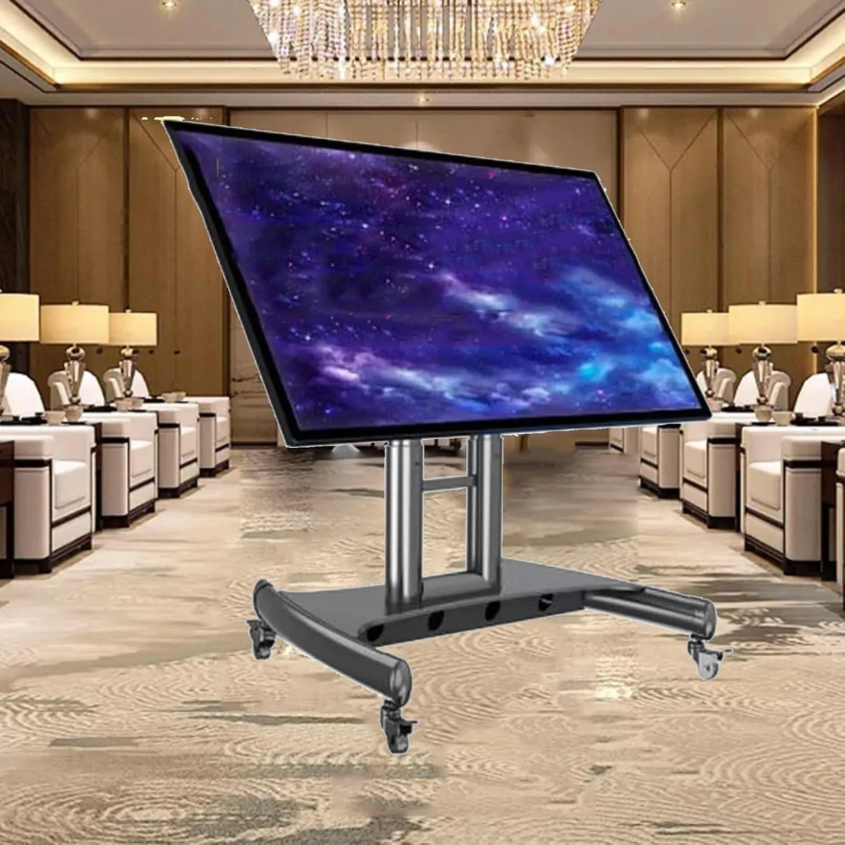 Smart TV, 70 pollici, televisore, portatile, ruote di trasporto, decorazione del soggiorno, display LCD, supporto per display TV mobile per schermi