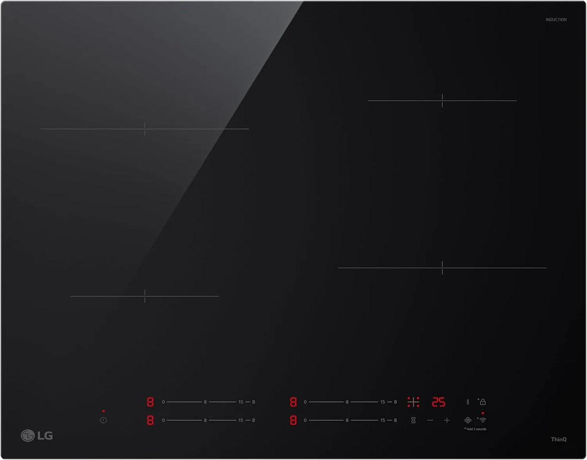 LG CI5Z2423BN 7.4kW Piano cottura a induzione, 60 cm, 4 fuochi, piastra a induzione, Boost, touch, Wi-Fi, 4K UHD, nero, Vetro Ceramico, Potenza da 2