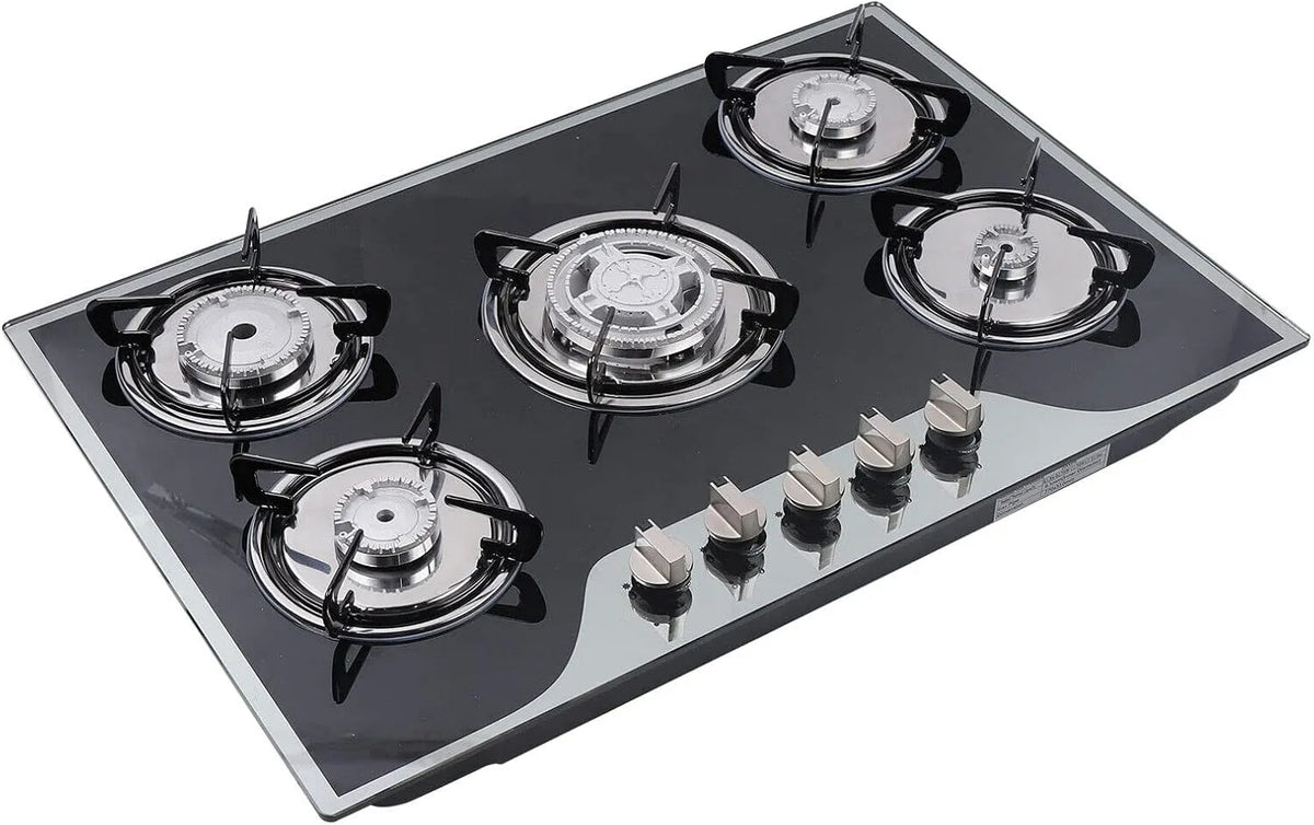 Piano cottura a gas, 30 pollici, da incasso, acciaio inox, fornello a gas, nero, utensili da cucina per fornelli a gas, bruciatori regolabili a gas
